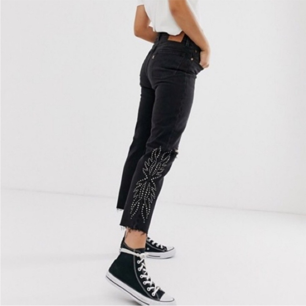 Levi's 501 Canyon Jeans Womens 26 Crop Embellished Black Buttonfly Rivet Baddie